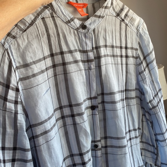 Joe Fresh women’s blouse blue size medium long sleeve thin light flared bottom. - Picture 12 of 12